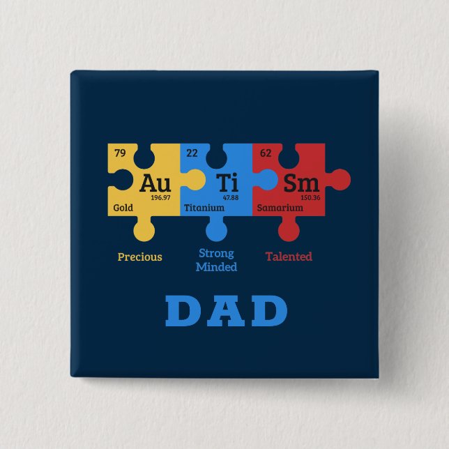 Personalised Autism Periodic Table Elements 15 Cm Square Badge (Front)