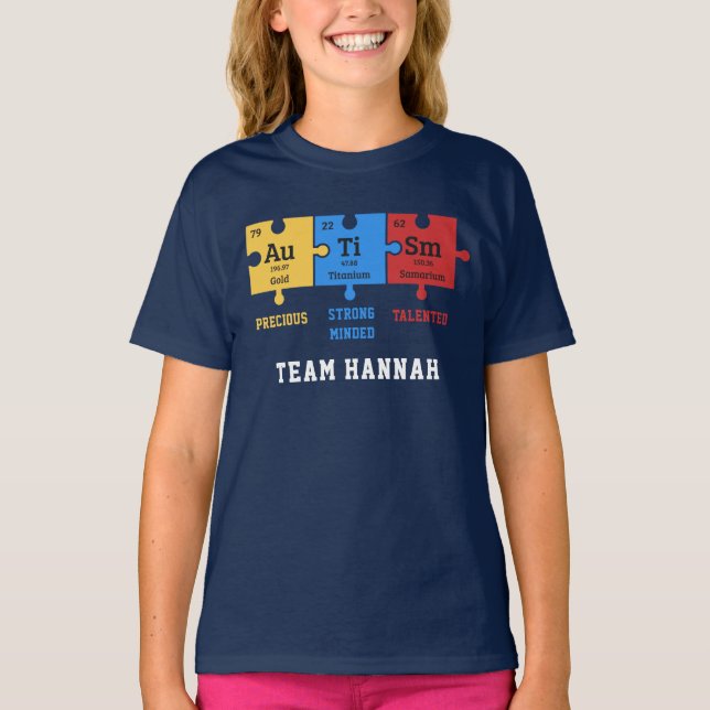 Personalised Autism Puzzle Chemistry Elements Team T-Shirt (Front)