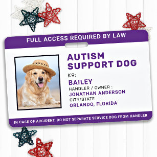 Personalised Autism Support Service Dog ID Photo ID Badge