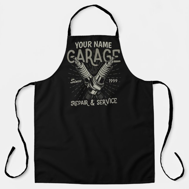 Personalised Auto Mechanic Garage Retro Spark Plug Apron (Front)