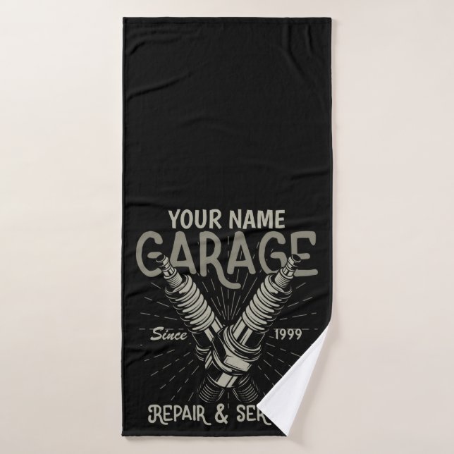 Personalised Auto Mechanic Garage Retro Spark Plug Bath Towel Set (Bath Towel)