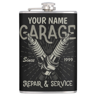 Personalised Auto Mechanic Garage Retro Spark Plug Hip Flask