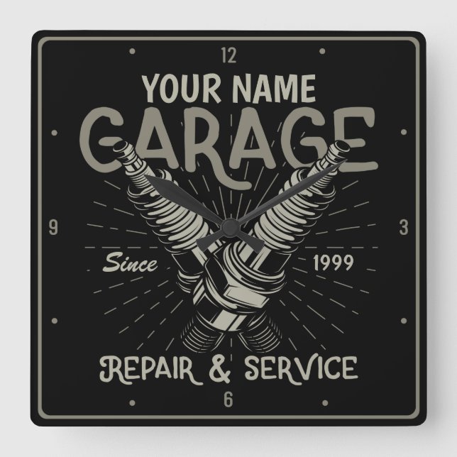 Personalised Auto Mechanic Repair Service Garage Square Wall Clock (Front)