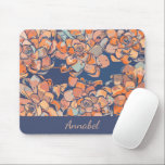 Personalised Autumn Botanicals Earthy Neutral Navy Mouse Mat<br><div class="desc">Brighten your workspace with this customisable mouse pad featuring a vibrant succulent design in warm coral and peach tones against a rich navy background. Perfect for plant lovers and those who enjoy adding a personal touch to their desk, this design merges botanical elegance with modern charm. The addition of your...</div>
