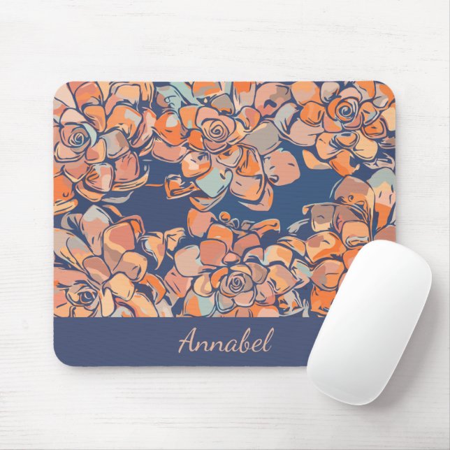 Personalised Autumn Botanicals Earthy Neutral Navy Mouse Mat (With Mouse)