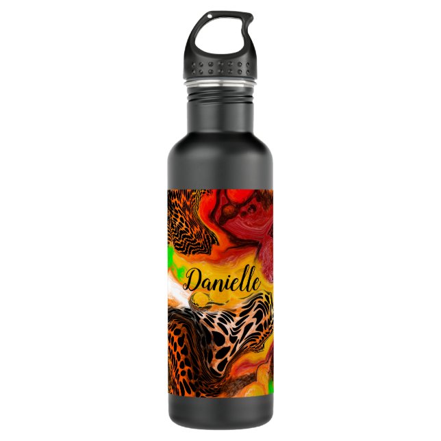 Personalised Autumn Colours Abstract Pour Painting 710 Ml Water Bottle (Front)