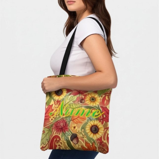 Personalised Autumn Custom Name Fall Floral Tote Bag (Creator Uploaded)