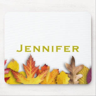 Personalised Autumn Falling Leaves Mouse Mat