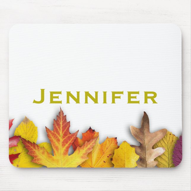 Personalised Autumn Falling Leaves Mouse Mat (Front)