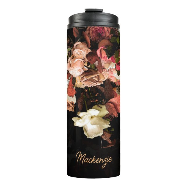Personalised Autumn Flowers Stylised Print Thermal Tumbler (Front)