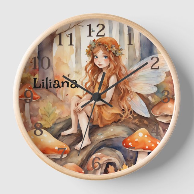 Personalised Autumn Forest Fairy Wall Clock (Front)