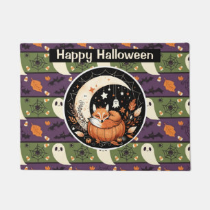 Personalised Autumn Fox with Cute Ghosts Doormat