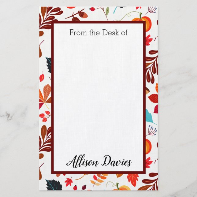 Personalised Autumn Harvest Stationery (Front)