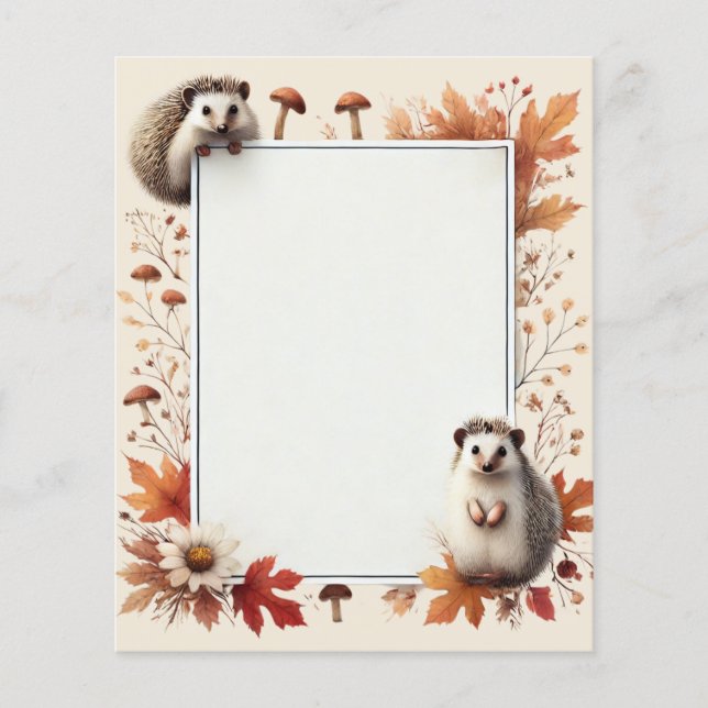 Personalised Autumn Hedgehog Notepaper (Front)