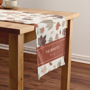 Personalised Autumn Leaves Family Name Short Table Runner