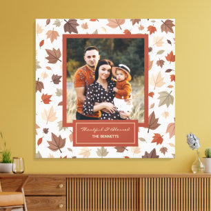 Personalised Autumn Leaves Family Photo Canvas Print