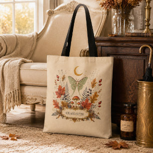 Personalised Autumn Luna Moth Witchy Botanical Tot Tote Bag