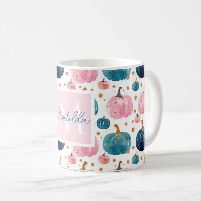 Personalised Autumn Mug with Pumpkins Pattern (Front Right)