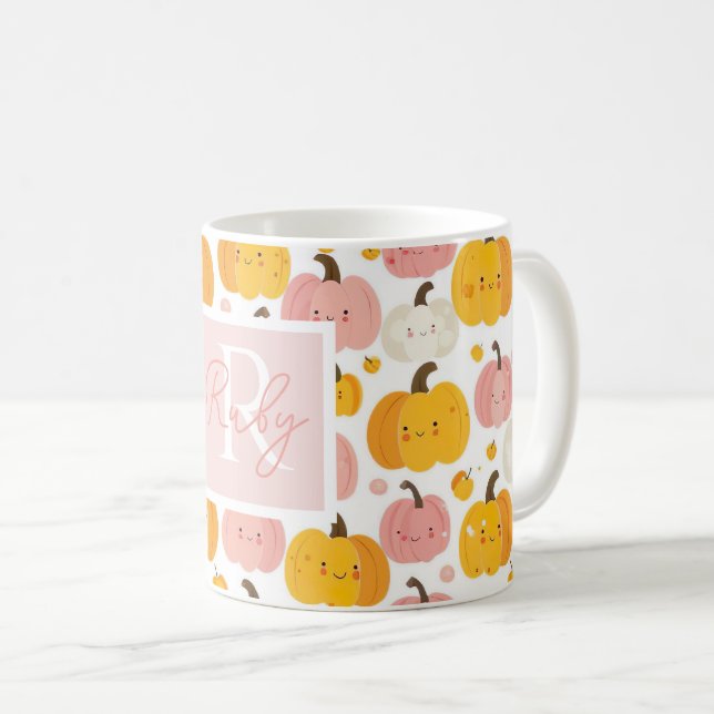Personalised Autumn Mug with Pumpkins Pattern (Front Right)
