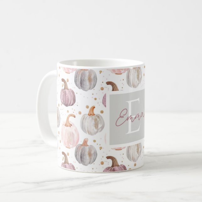 Personalised Autumn Mug with Pumpkins Pattern (Front Left)