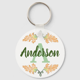 Personalised Autumn Oak Leaves Key Ring