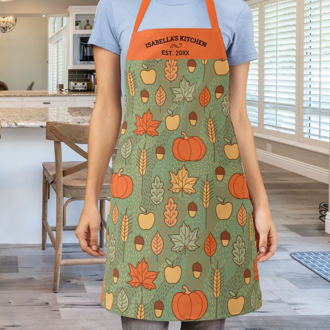 Personalised Autumn Pattern, Pumpkin, Leaves Chef Apron (Creator Uploaded)
