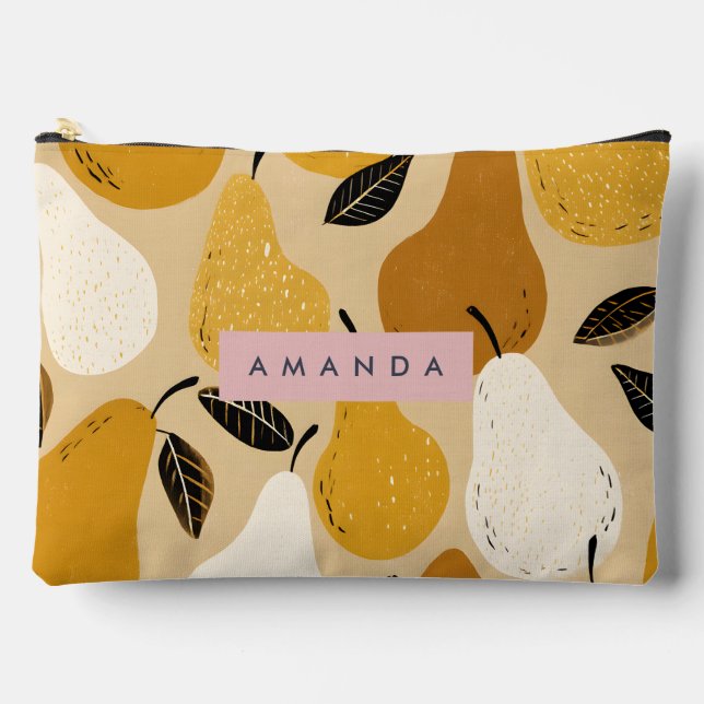Personalised Autumn Pear Fruit Design Accessory Pouch (Front)