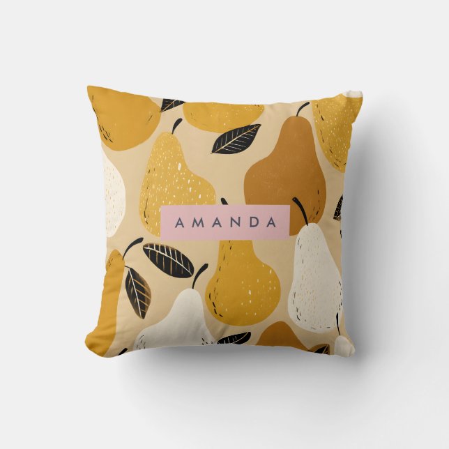 Personalised Autumn Pear Fruit Design Cushion (Front)