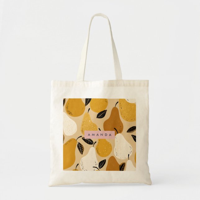 Personalised Autumn Pear Fruit Design Tote Bag (Front)