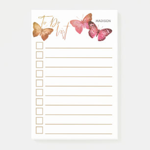 Personalised Autumn Pink Butterfly To Do List Post-it Notes