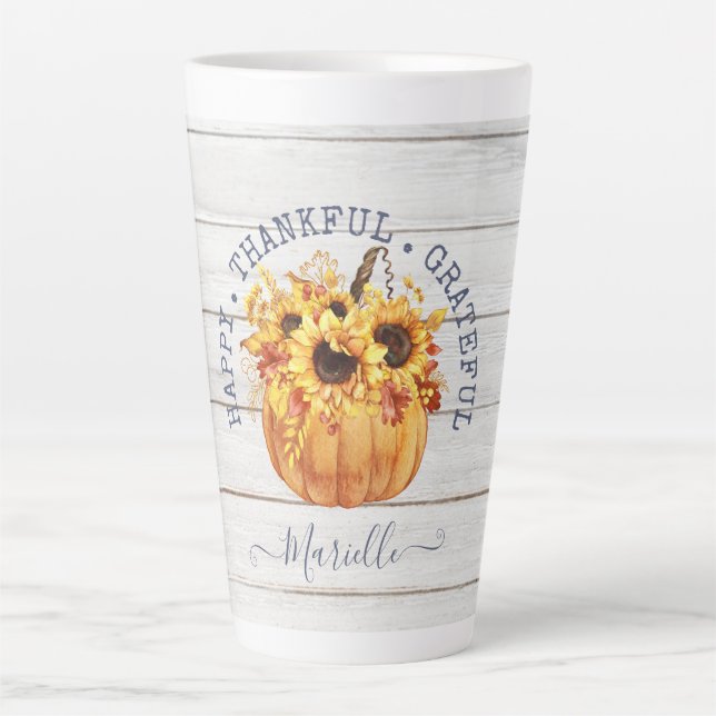 Personalised Autumn Pumpkin Sunflowers Latte Mug (Front)