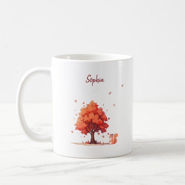 Personalised Autumn Tree and Squirrel  Coffee Mug (Left)