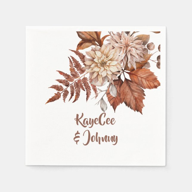 Personalised Autumn Wedding Party Paper Napkin (Front)