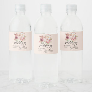 Personalised Autumn Wedding Pink Pumpkin Water Bottle Label