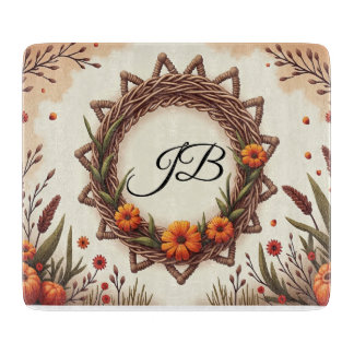 Personalised Autumn Wreath Glass Cutting Board