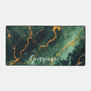 Personalised Autumnal Forest Green & Gold Marble Desk Mat