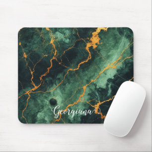 Personalised Autumnal Forest Green & Gold Marble Mouse Mat