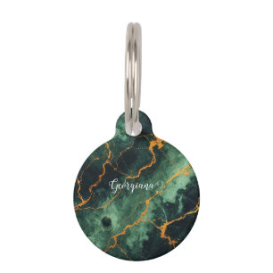 Personalised Autumnal Forest Green & Gold Marble Pet Tag