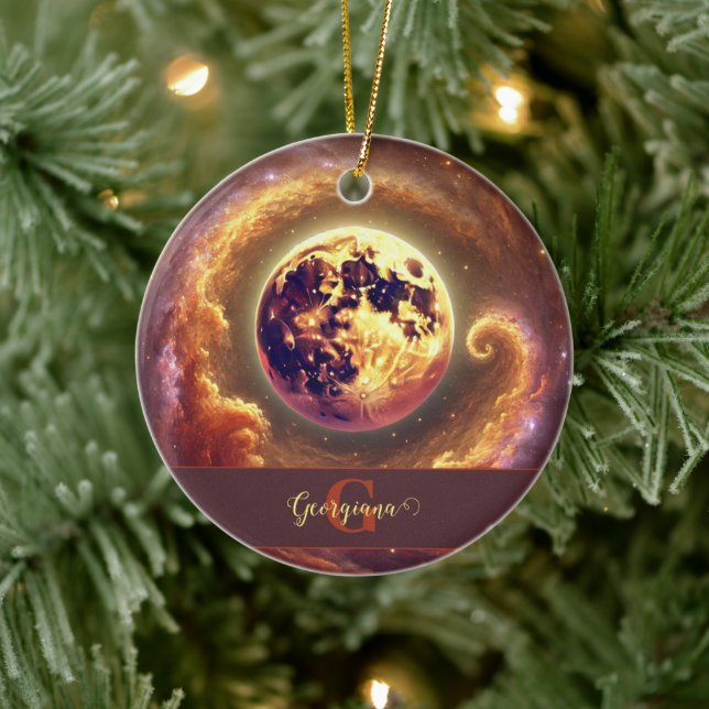 Personalised Autumnal Galaxy Harvest Moon Ceramic Tree Decoration (Tree)