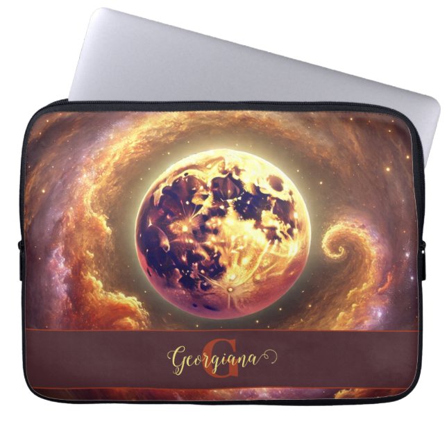 Personalised Autumnal Galaxy Harvest Moon Laptop Sleeve (Front)