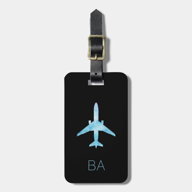 Personalised Aviation Blue Aeroplane Luggage Tag (Front Vertical)