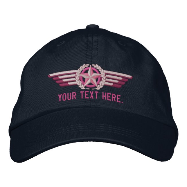 Personalised Aviation Star Laurels Pilot Wings Embroidered Hat (Front)