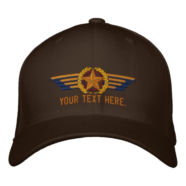 Personalised Aviation Star Laurels Pilot Wings Embroidered Hat (Front)