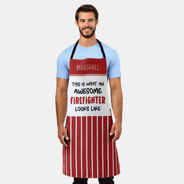 Personalised Awesome Firefighter Funny Firefighter Apron (Worn)