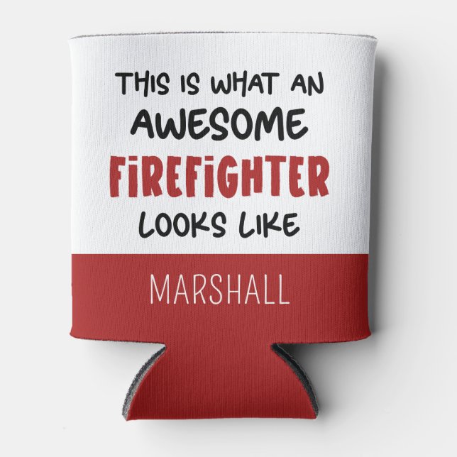 Personalised Awesome Firefighter Funny Firefighter Can Cooler (Front)
