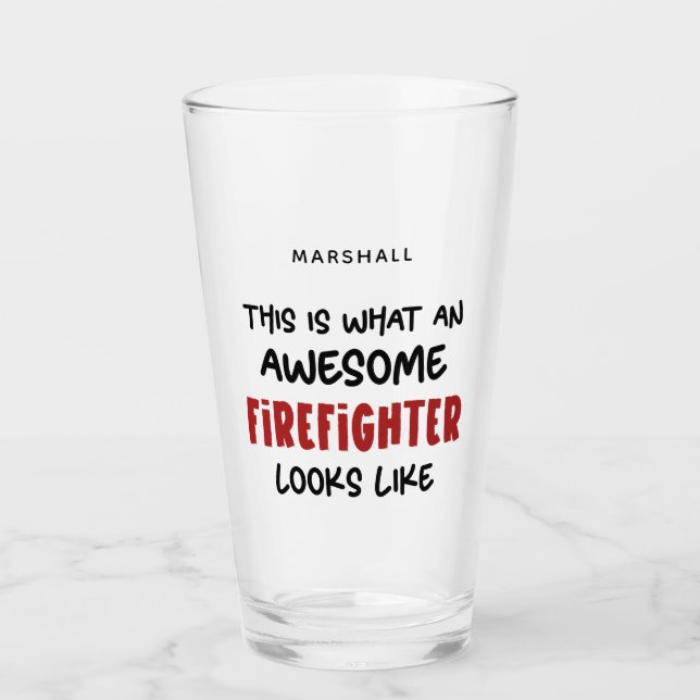 Personalised Awesome Firefighter Funny Firefighter Glass (Front)