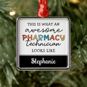Personalised Awesome Pharmacy Tech Funny Metal Tree Decoration