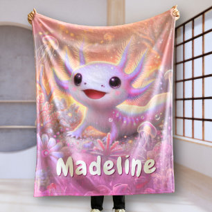 Personalised Axolotl Gift Custom Name Pink Fleece Blanket