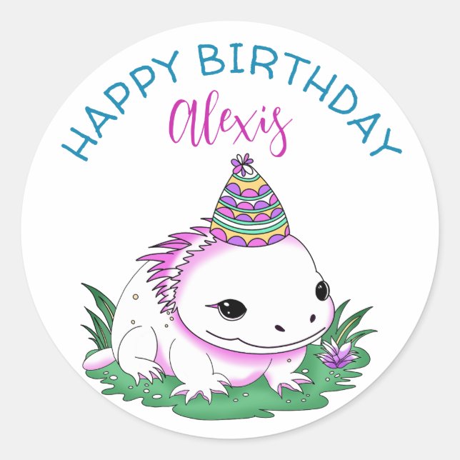 Personalised Axolotl Themed Girl's Birthday  Classic Round Sticker (Front)