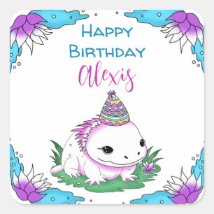 Personalised Axolotl Themed Girl's Birthday  Square Sticker